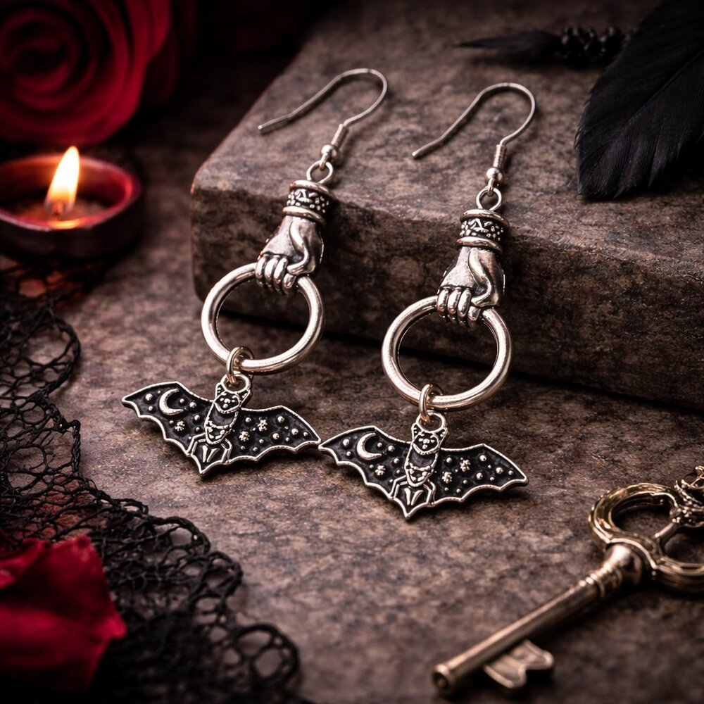 Nightward Relics™ Bat Earrings | Gothic Silver Earrings | 925 Sterling Hooks